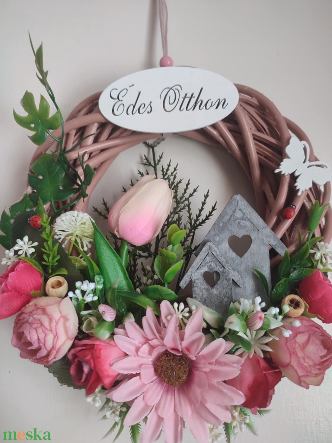 Hívogató - házikós tulipános ajtódísz  - otthon & életmód - dekoráció - ajtó- és ablak dekoráció - ajtódísz & kopogtató - Meska.hu