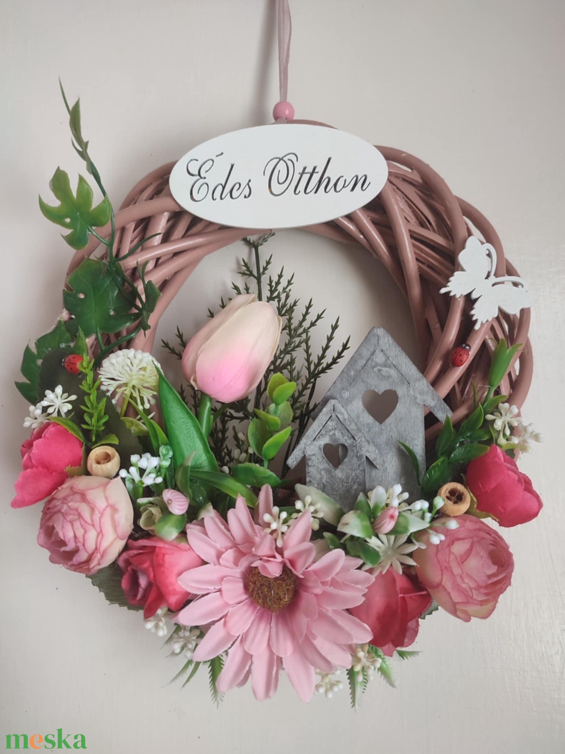 Hívogató - házikós tulipános ajtódísz  - otthon & életmód - dekoráció - ajtó- és ablak dekoráció - ajtódísz & kopogtató - Meska.hu