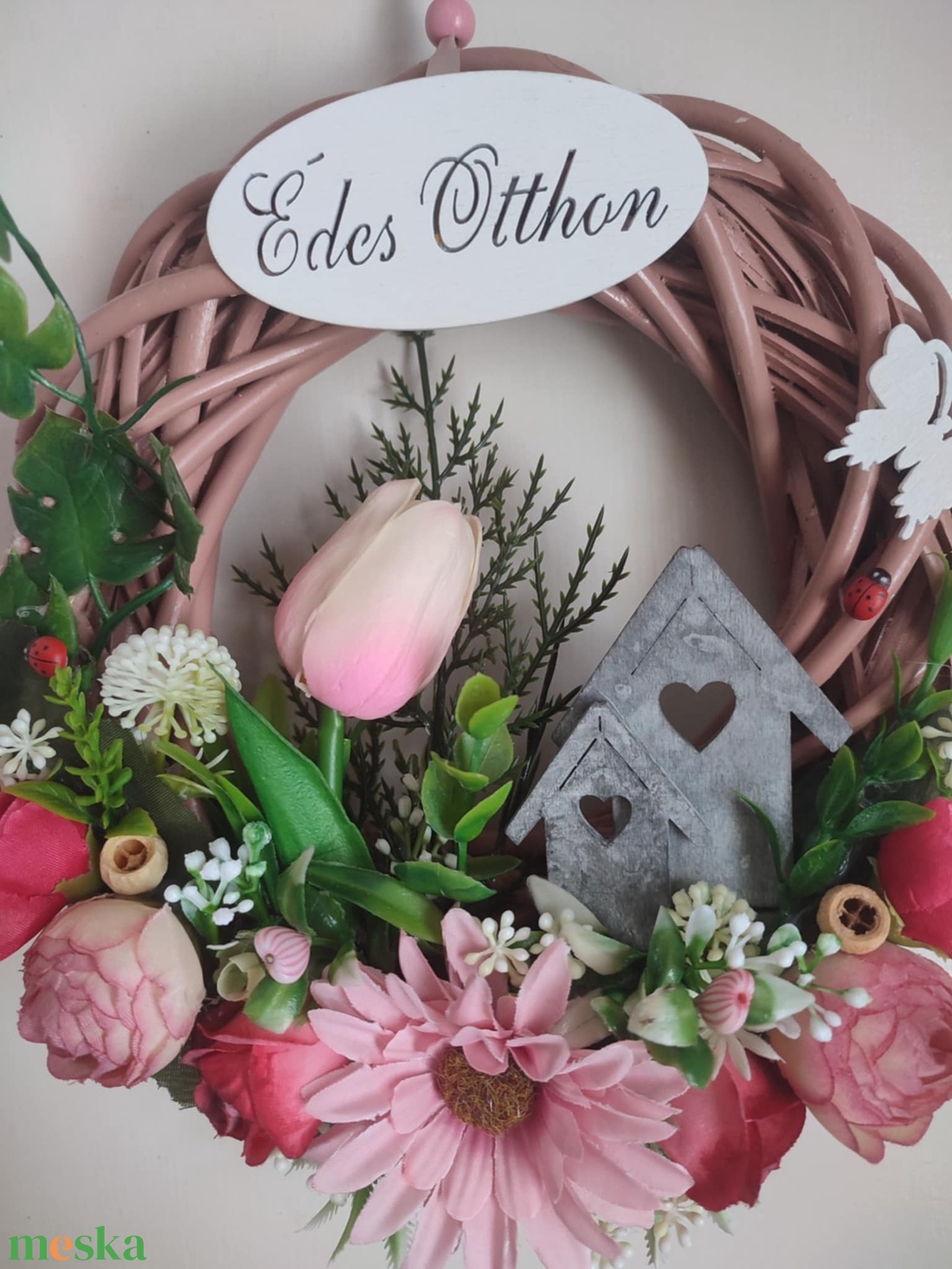 Hívogató - házikós tulipános ajtódísz  - otthon & életmód - dekoráció - ajtó- és ablak dekoráció - ajtódísz & kopogtató - Meska.hu