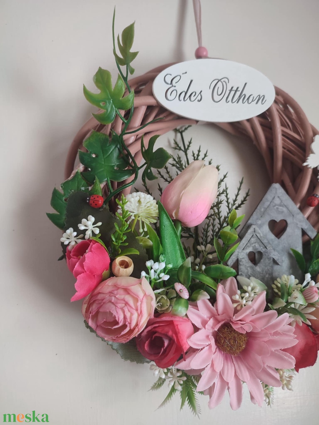 Hívogató - házikós tulipános ajtódísz  - otthon & életmód - dekoráció - ajtó- és ablak dekoráció - ajtódísz & kopogtató - Meska.hu