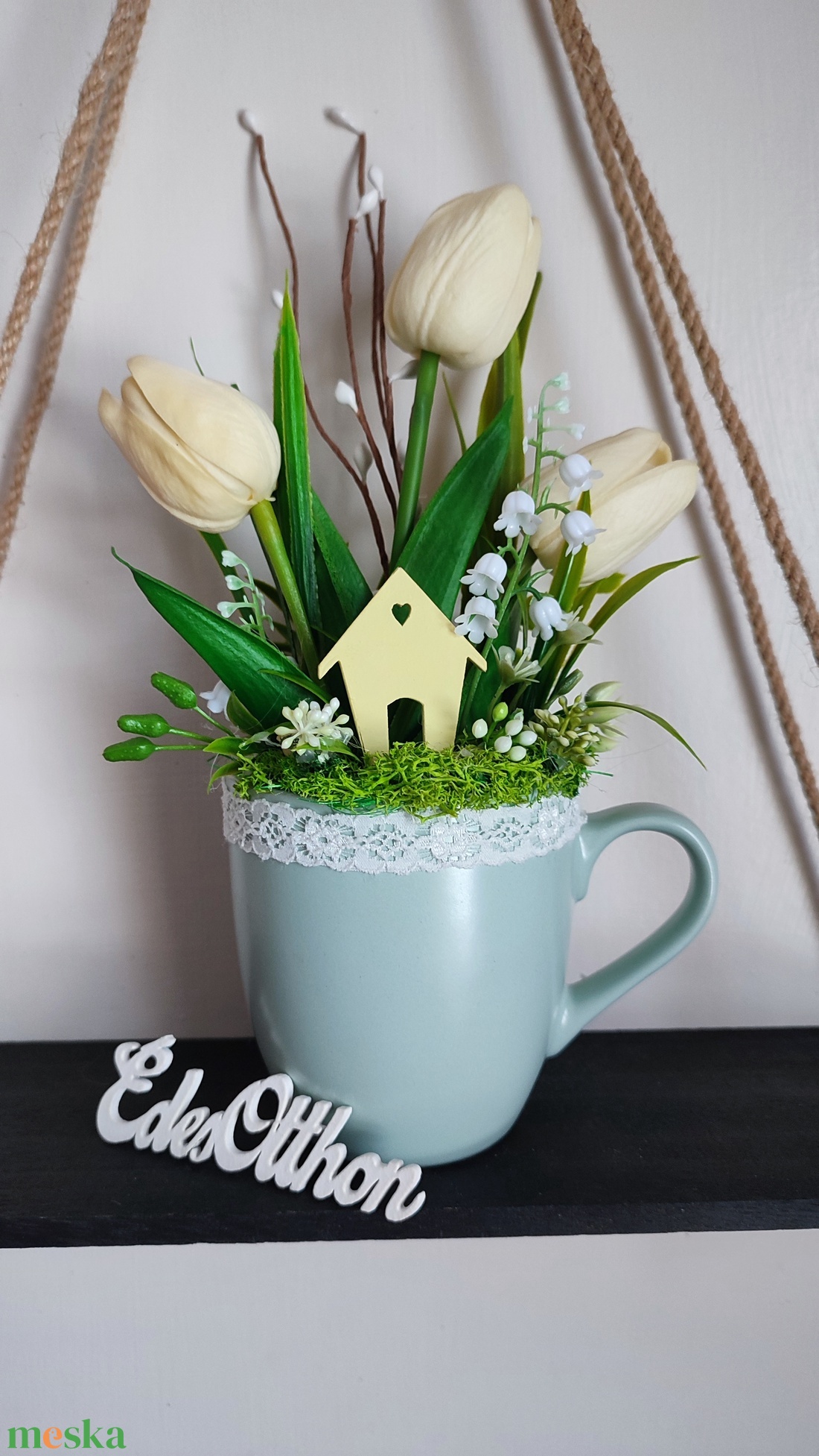 Bögrés tavaszi tulipános dekoráció  - otthon & életmód - dekoráció - húsvéti asztaldíszek - Meska.hu