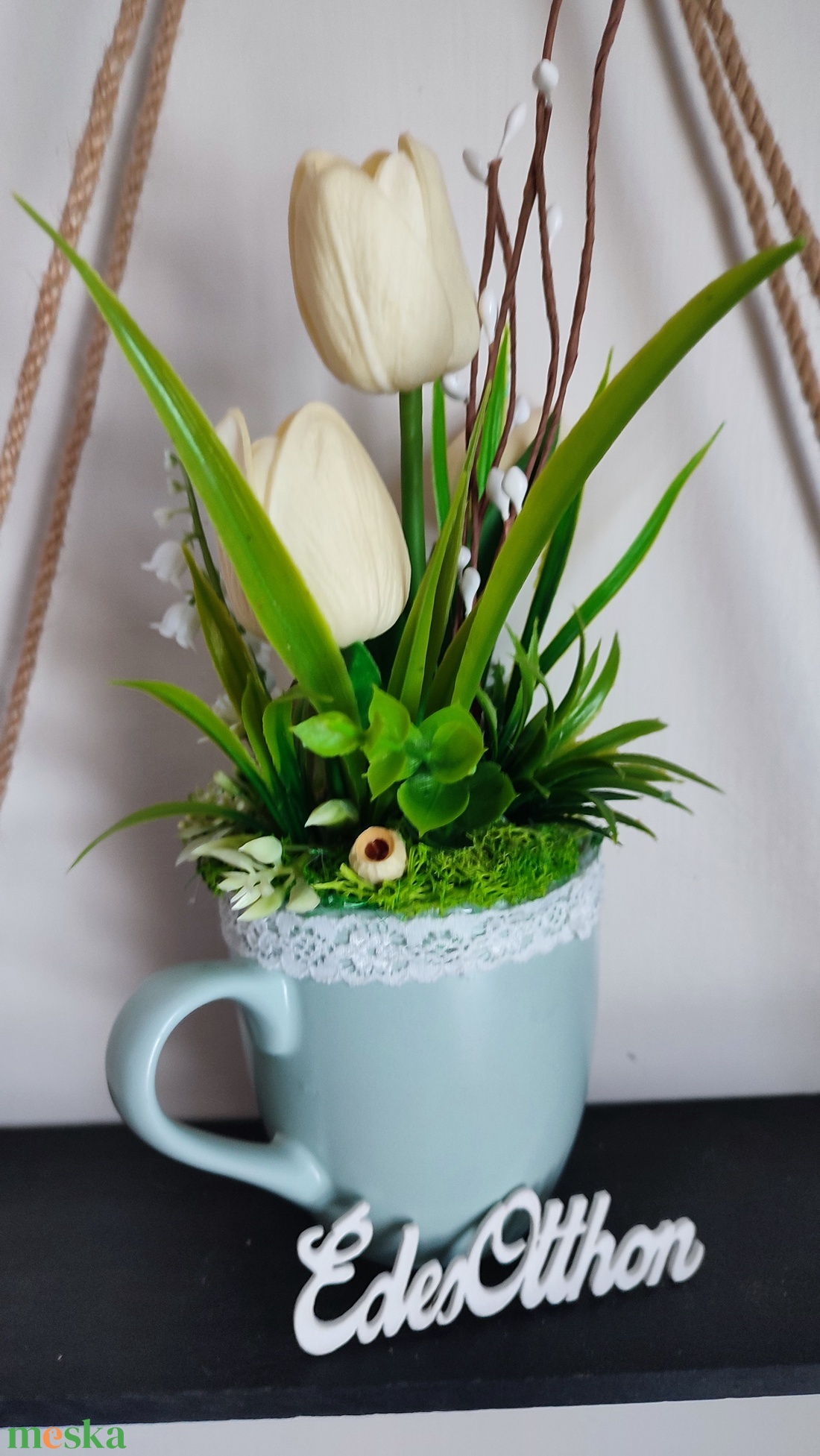 Bögrés tavaszi tulipános dekoráció  - otthon & életmód - dekoráció - húsvéti asztaldíszek - Meska.hu