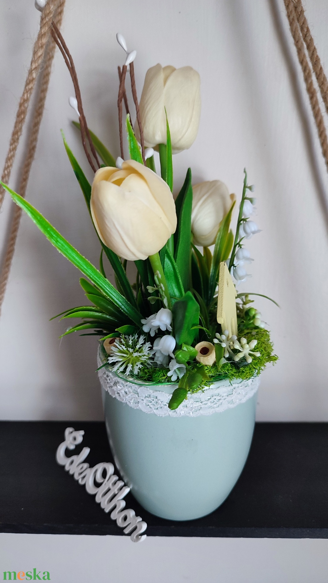 Bögrés tavaszi tulipános dekoráció  - otthon & életmód - dekoráció - húsvéti asztaldíszek - Meska.hu