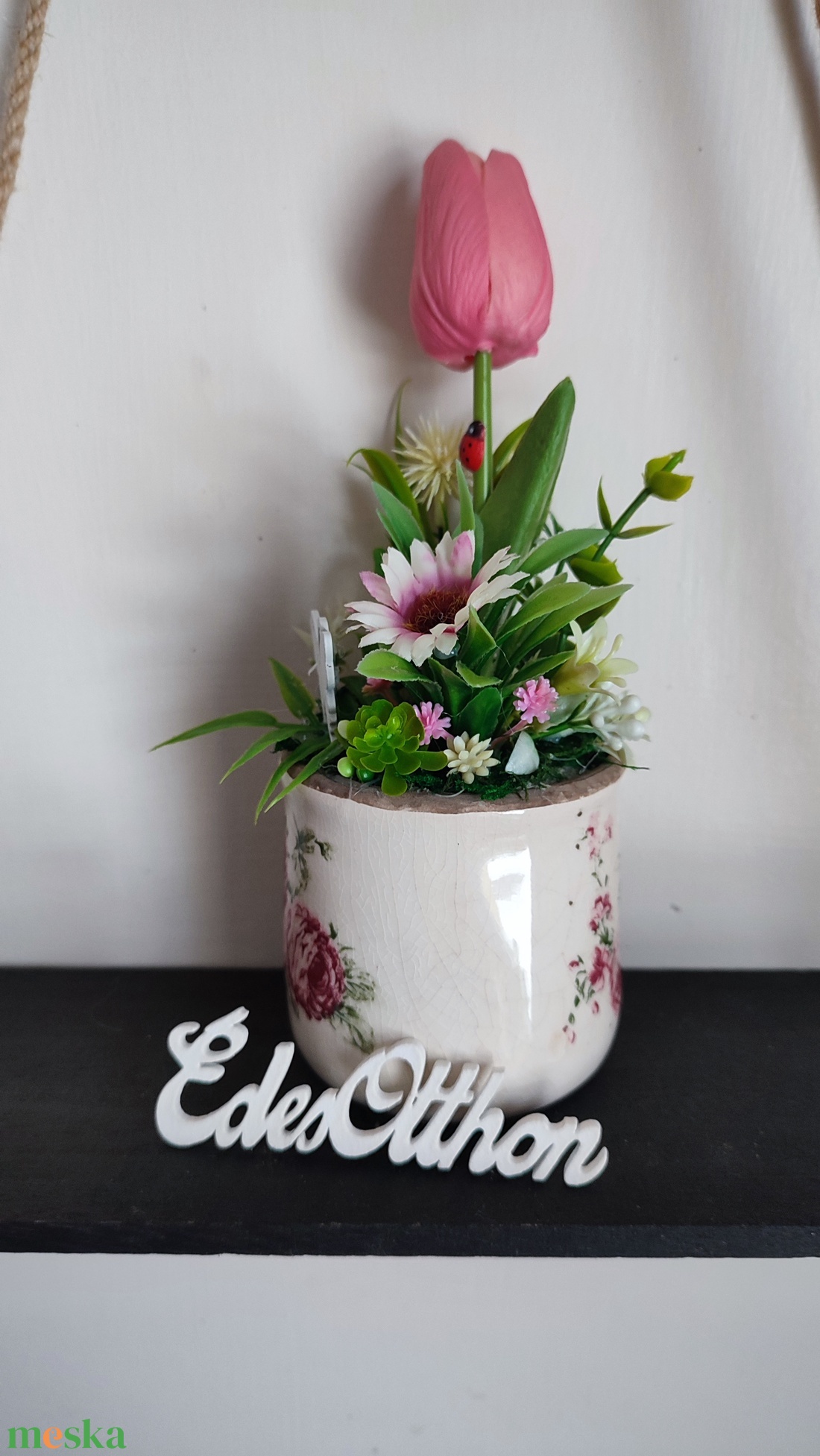 Kerámia kaspós dekoráció tulipánnal 2.  - otthon & életmód - dekoráció - húsvéti asztaldíszek - Meska.hu