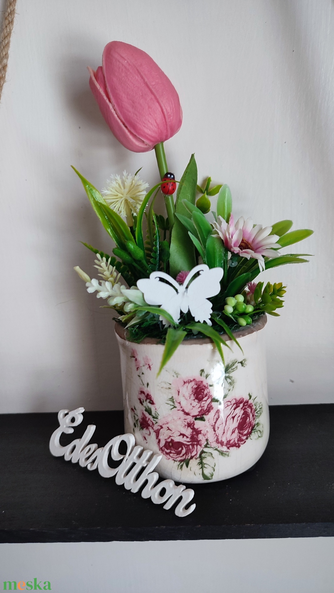 Kerámia kaspós dekoráció tulipánnal 2.  - otthon & életmód - dekoráció - húsvéti asztaldíszek - Meska.hu