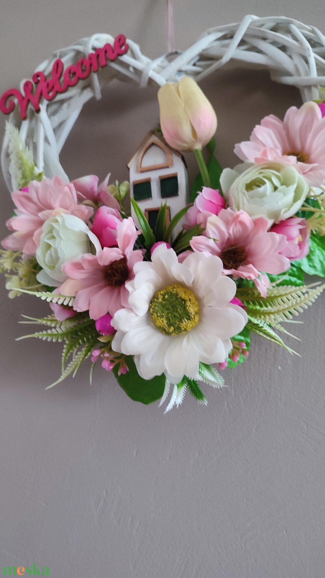 Pasztell rózsaszín tulipános ajtódísz - otthon & életmód - dekoráció - ajtó- és ablak dekoráció - ajtódísz & kopogtató - Meska.hu