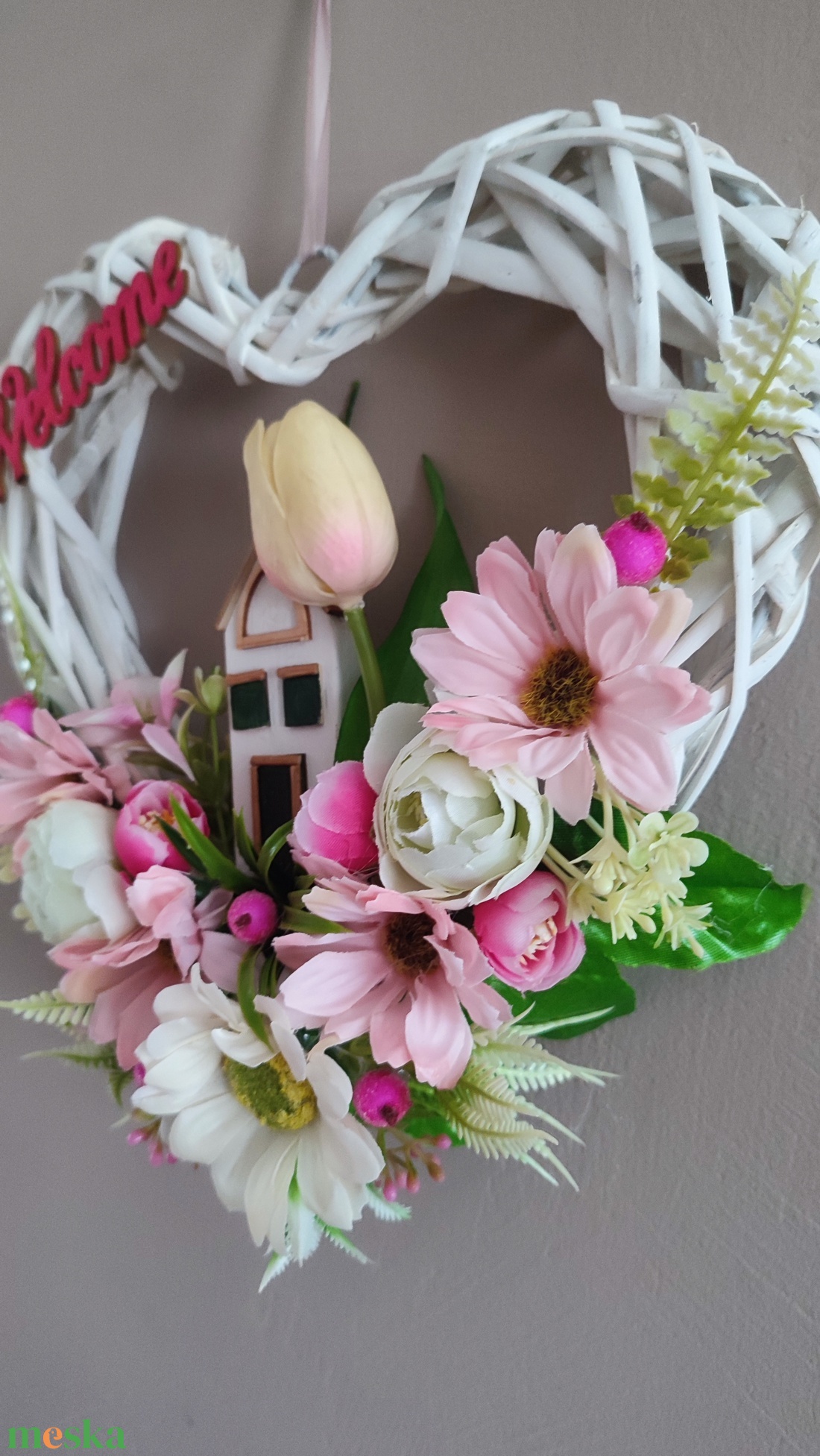 Pasztell rózsaszín tulipános ajtódísz - otthon & életmód - dekoráció - ajtó- és ablak dekoráció - ajtódísz & kopogtató - Meska.hu