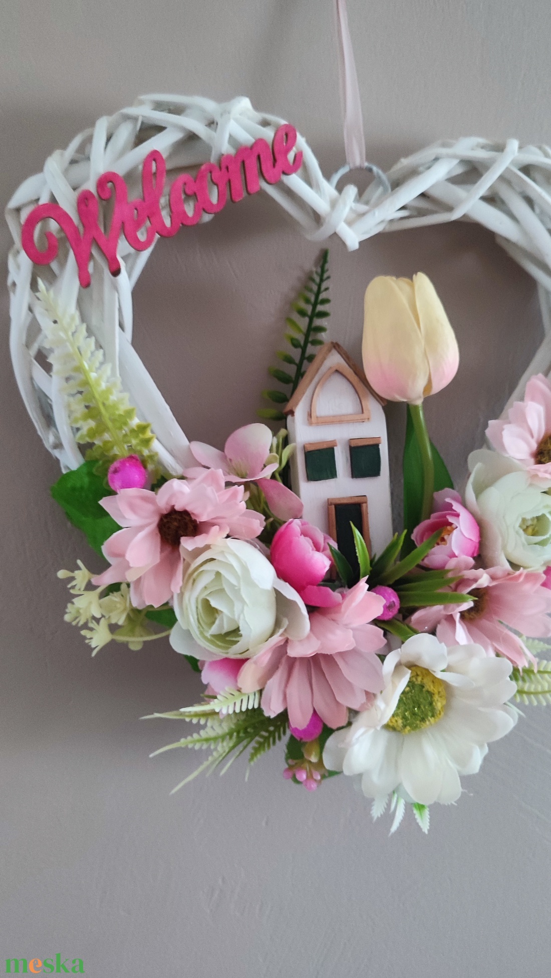 Pasztell rózsaszín tulipános ajtódísz - otthon & életmód - dekoráció - ajtó- és ablak dekoráció - ajtódísz & kopogtató - Meska.hu