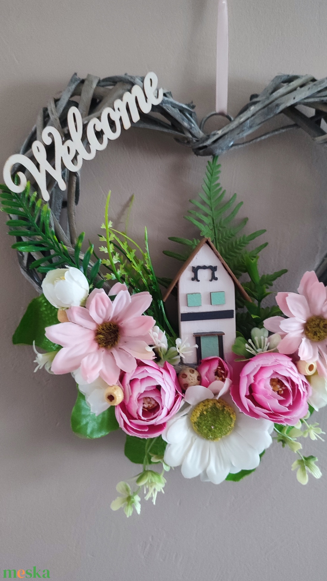 Hazaváró - tavaszi ajtódísz rózsaszín hangulatban - otthon & életmód - dekoráció - ajtó- és ablak dekoráció - ajtódísz & kopogtató - Meska.hu