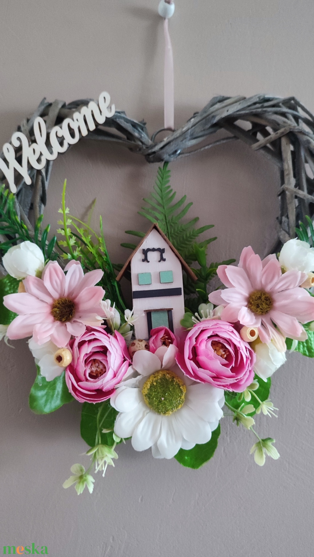 Hazaváró - tavaszi ajtódísz rózsaszín hangulatban - otthon & életmód - dekoráció - ajtó- és ablak dekoráció - ajtódísz & kopogtató - Meska.hu