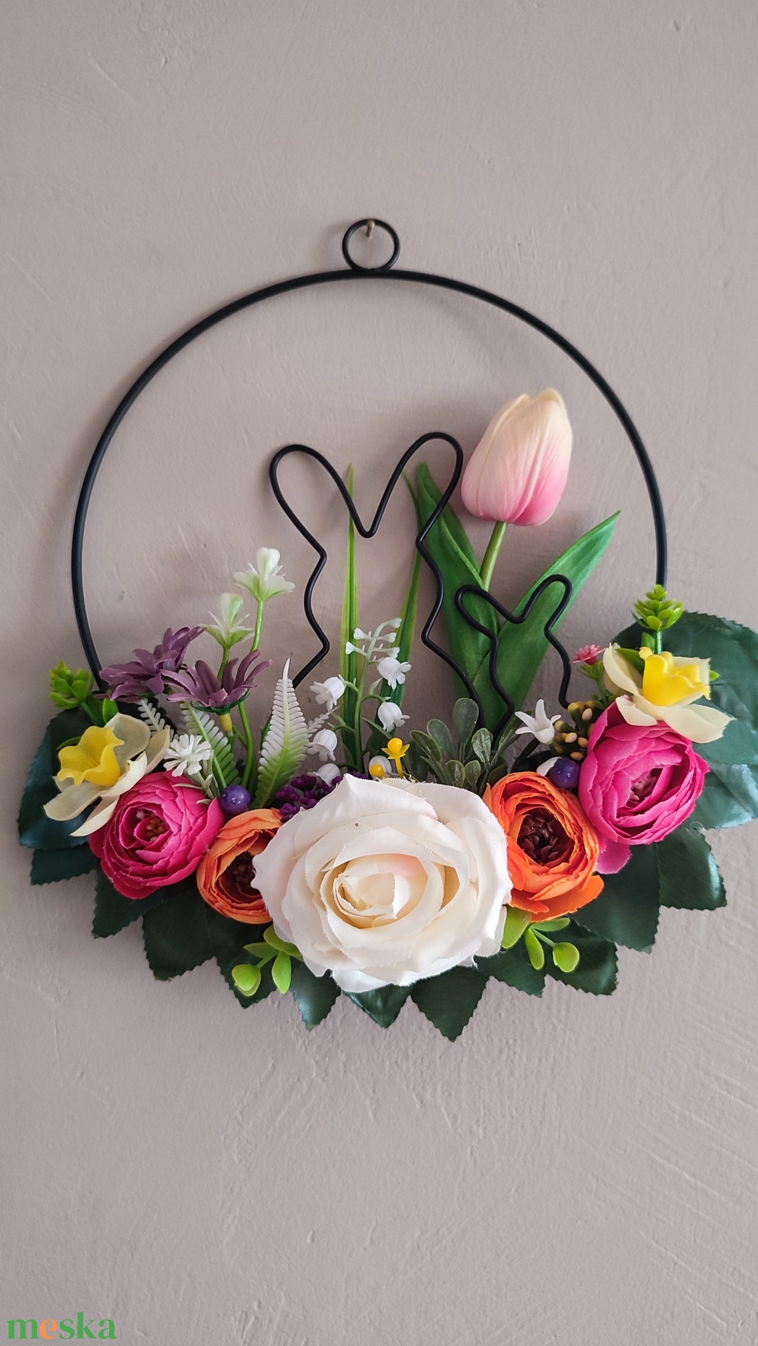 Nyuszis zsongó tavaszi  ajtódísz  - otthon & életmód - dekoráció - ajtó- és ablak dekoráció - ajtódísz & kopogtató - Meska.hu