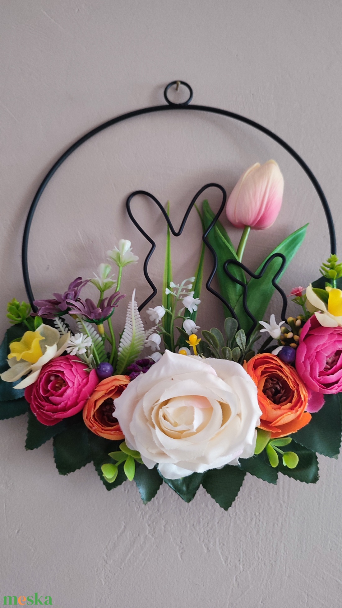 Nyuszis zsongó tavaszi  ajtódísz  - otthon & életmód - dekoráció - ajtó- és ablak dekoráció - ajtódísz & kopogtató - Meska.hu