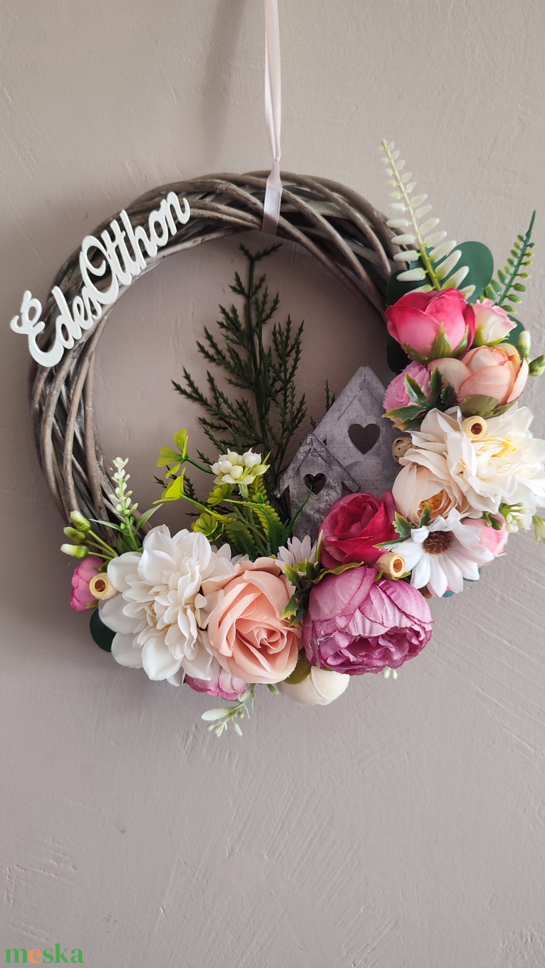 Hazaváró tavaszi romantikus ajtódísz  - otthon & életmód - dekoráció - ajtó- és ablak dekoráció - ajtódísz & kopogtató - Meska.hu