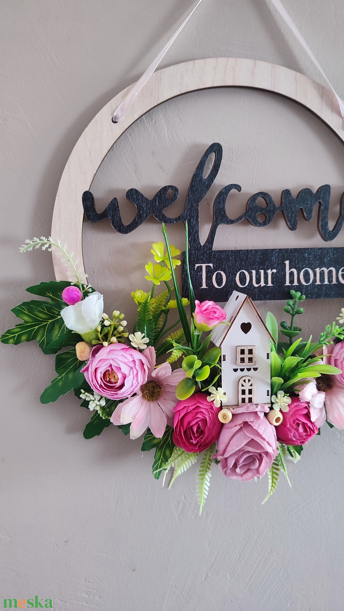 Midern, tavaszi virágos ajtódísz - otthon & életmód - dekoráció - ajtó- és ablak dekoráció - ajtódísz & kopogtató - Meska.hu