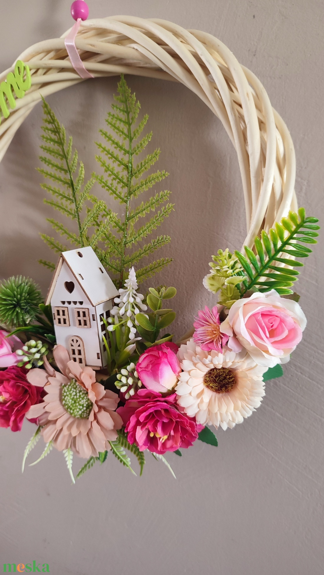 Virágos -házikós hazaváró ajtódísz - otthon & életmód - dekoráció - ajtó- és ablak dekoráció - ajtódísz & kopogtató - Meska.hu