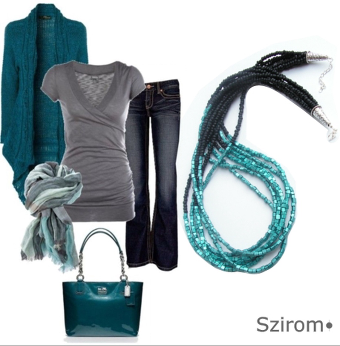 Sikeres nő - türkiz és fekete nyaklánc -  - Meska.hu