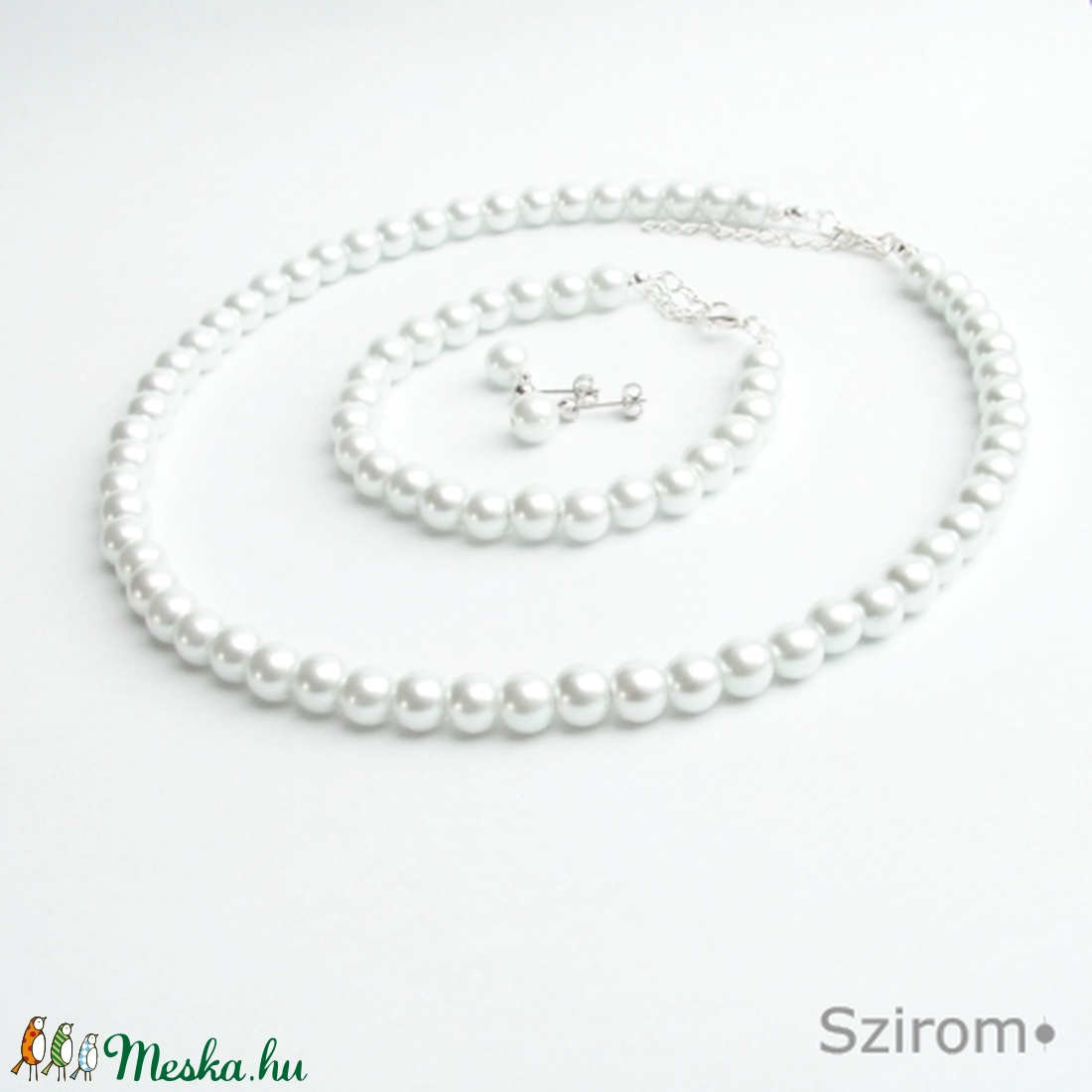 Klasszikus elegancia - fehér tekla gyöngy ékszerszett -  - Meska.hu