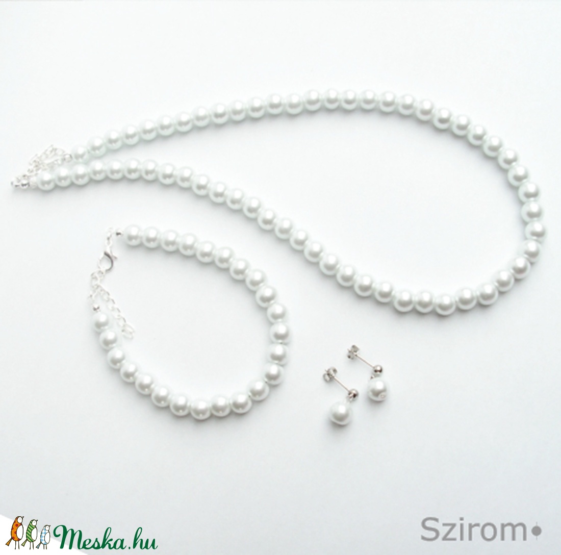 Klasszikus elegancia - fehér tekla gyöngy ékszerszett -  - Meska.hu