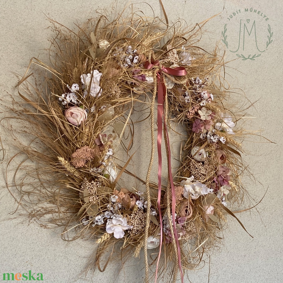 Bohém elegancia - kopogtató száraz virágokból - otthon & életmód - virágdekoráció - virágdíszek - dekor koszorúk, kopogtatók - Meska.hu