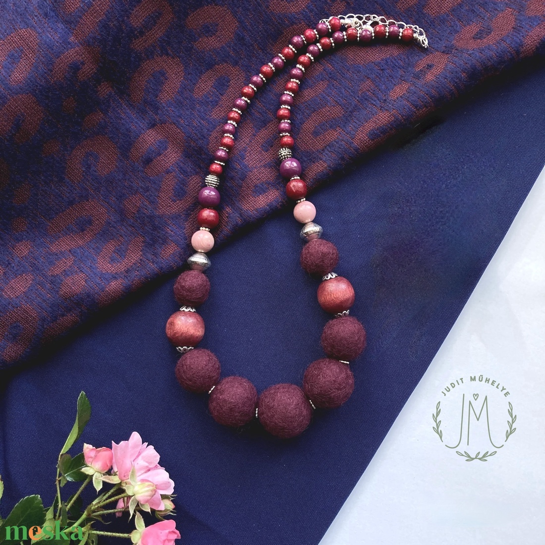 Bordó - ékszer - nyaklánc - gyöngyös nyaklánc - Meska.hu