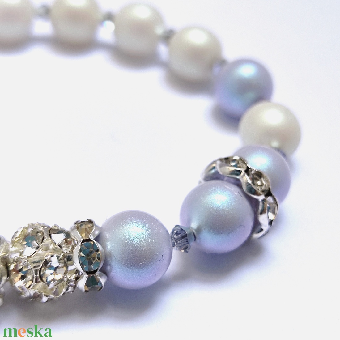  kék Swarovski gyöngy karkötő - ékszer - karkötő - gyöngyös karkötő - Meska.hu