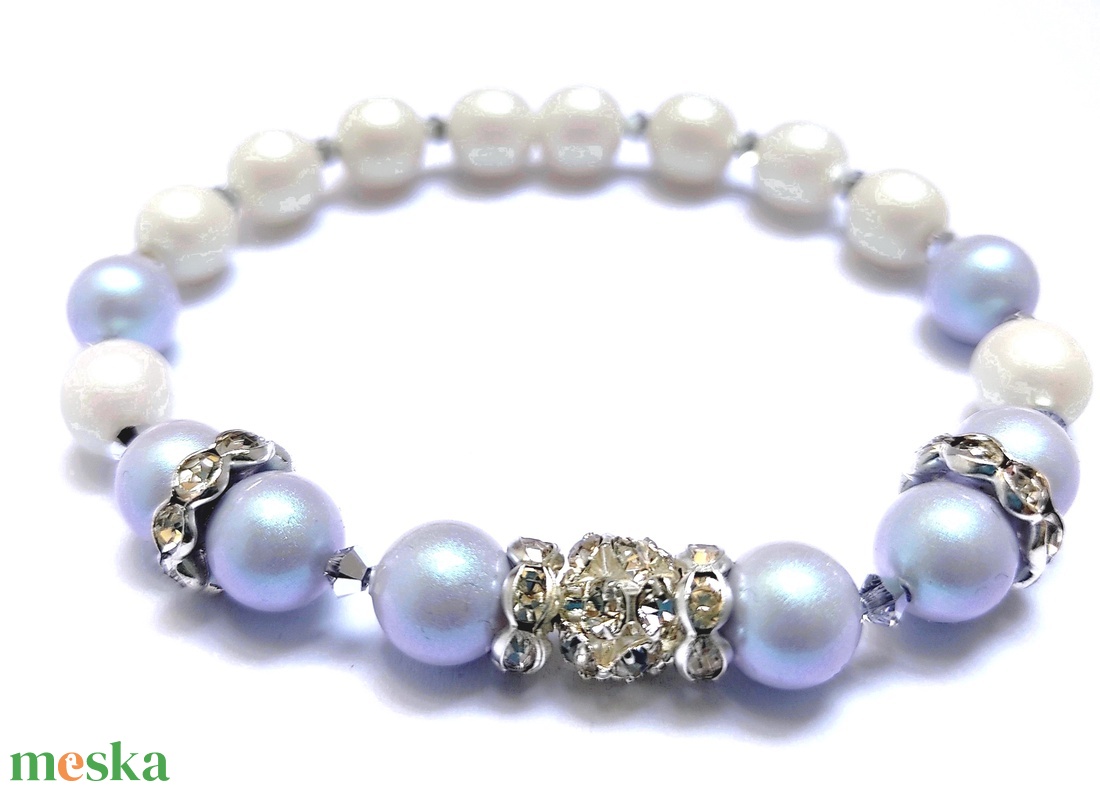  kék Swarovski gyöngy karkötő - ékszer - karkötő - gyöngyös karkötő - Meska.hu