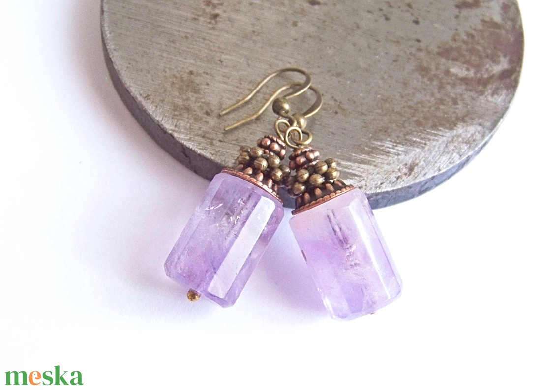 Ametiszt fülbevaló - ékszer - fülbevaló - lógó fülbevaló - Meska.hu