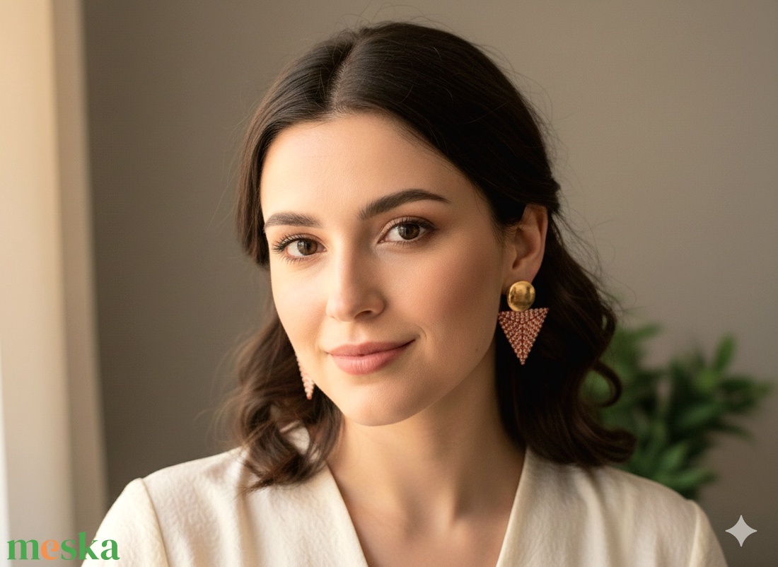 TRIANGO fülbevaló - lazac és arany  - ékszer - fülbevaló - lógó fülbevaló - Meska.hu