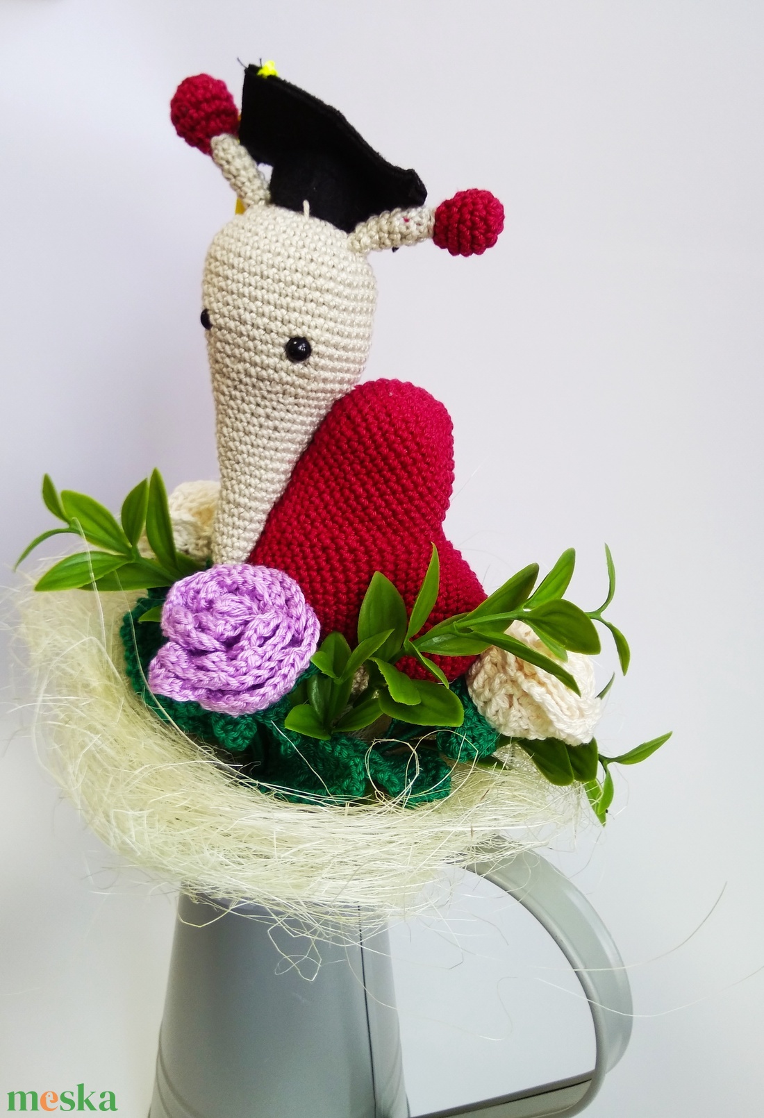 Ballagási csiga csokor � horgolt rózsákkal, egyedi kézműves ajándék - otthon & életmód - virágdekoráció - virágok - virágcsokor - Meska.hu