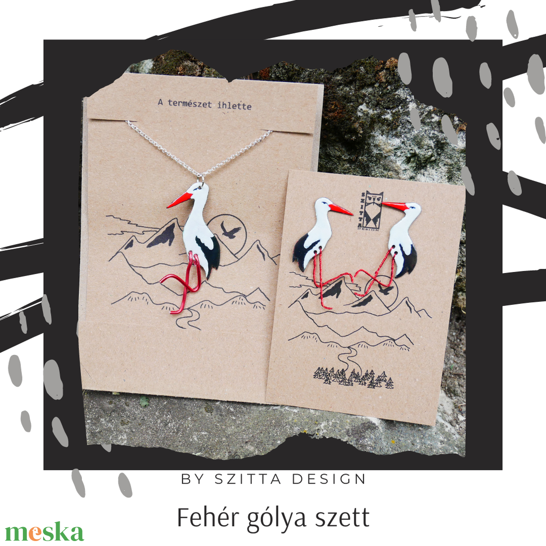 Fehér gólya tűzzománc ékszer szett - ékszer - ékszerszett - Meska.hu Fehér gólya tűzzománc ékszer szett - ékszer - ékszerszett - Meska.hu