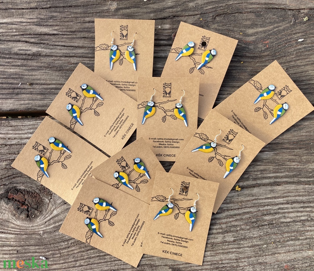 Kék cinege tűzzománc fülbevaló - ékszer - fülbevaló - pötty fülbevaló - Meska.hu