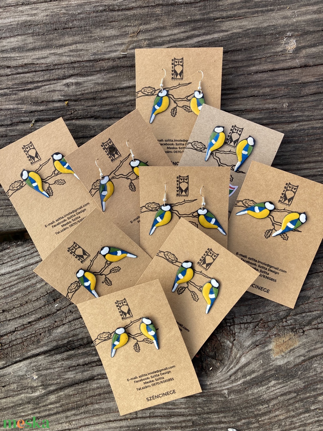 Széncinke egyedi tűzzománc fülbevaló - ékszer - fülbevaló - pötty fülbevaló - Meska.hu