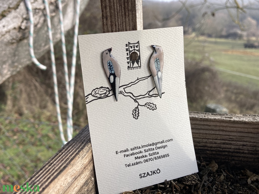 Szajkó tűzzománc fülbevaló - ékszer - fülbevaló - pötty fülbevaló - Meska.hu