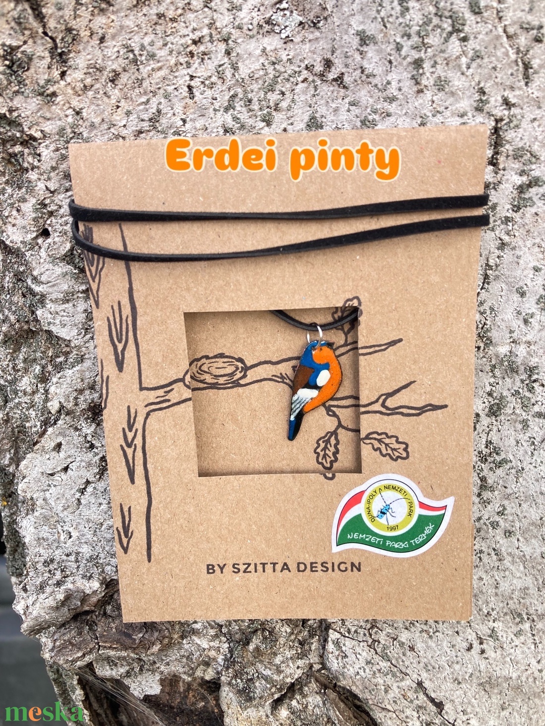 Erdei pinty tűzzománc nyaklánc - ékszer - nyaklánc - medálos nyaklánc - Meska.hu