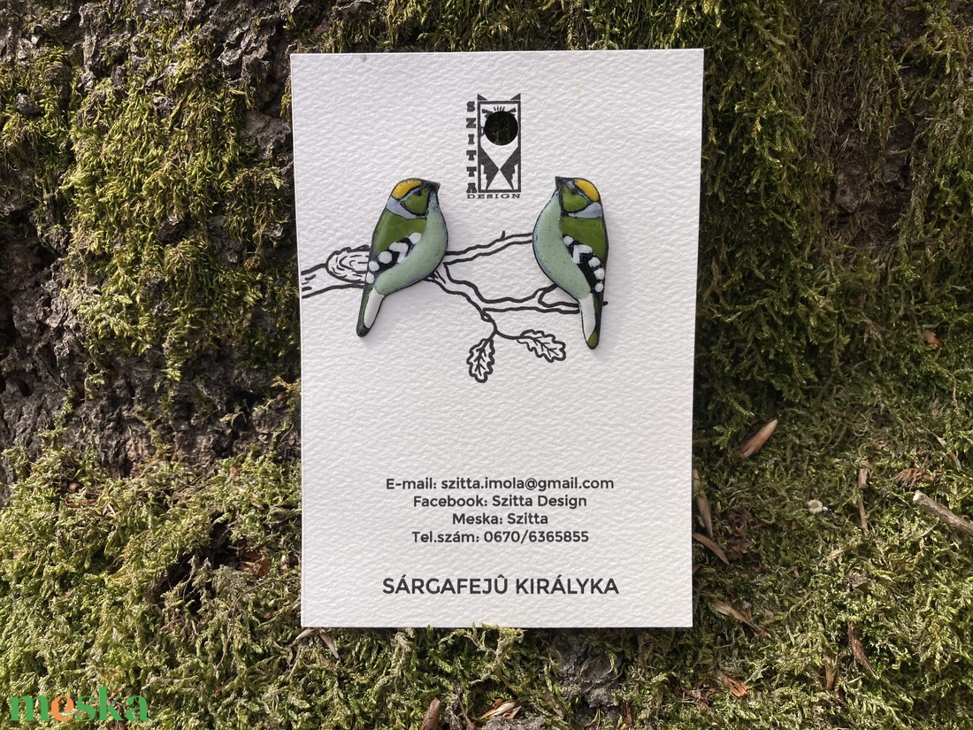 Sárgafejű királyka tűzzománc fülbevaló - esküvő - ékszer - fülbevaló - Meska.hu