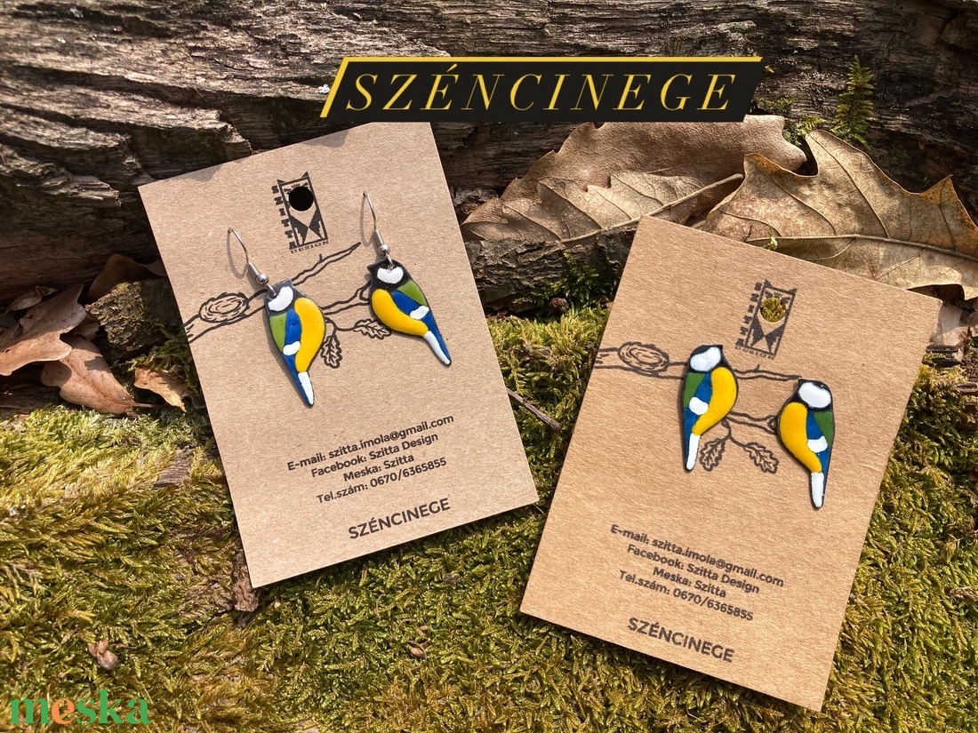 Széncinke egyedi tűzzománc fülbevaló - ékszer - fülbevaló - pötty fülbevaló - Meska.hu