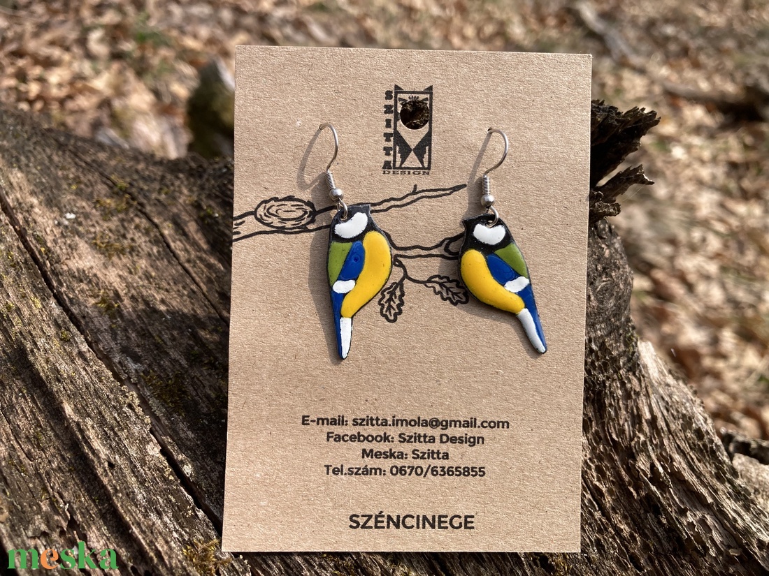 Széncinke egyedi tűzzománc fülbevaló - ékszer - fülbevaló - pötty fülbevaló - Meska.hu
