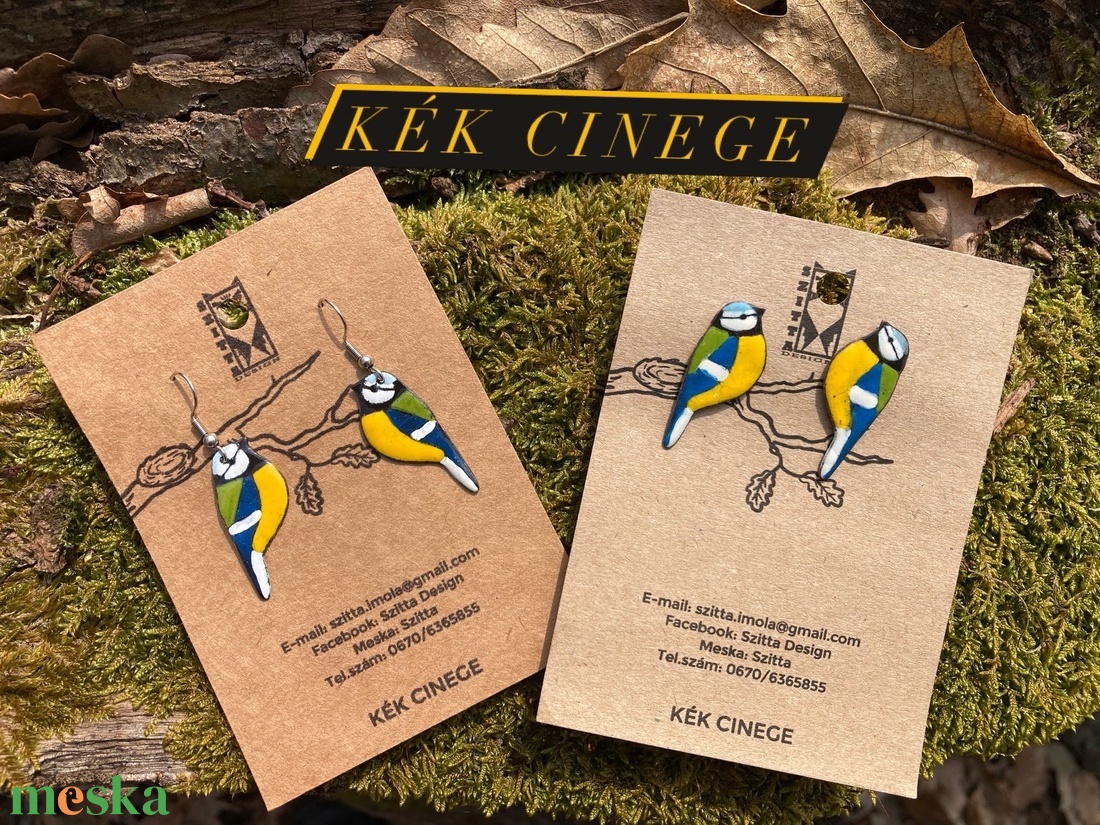 Kék cinege tűzzománc fülbevaló - ékszer - fülbevaló - pötty fülbevaló - Meska.hu