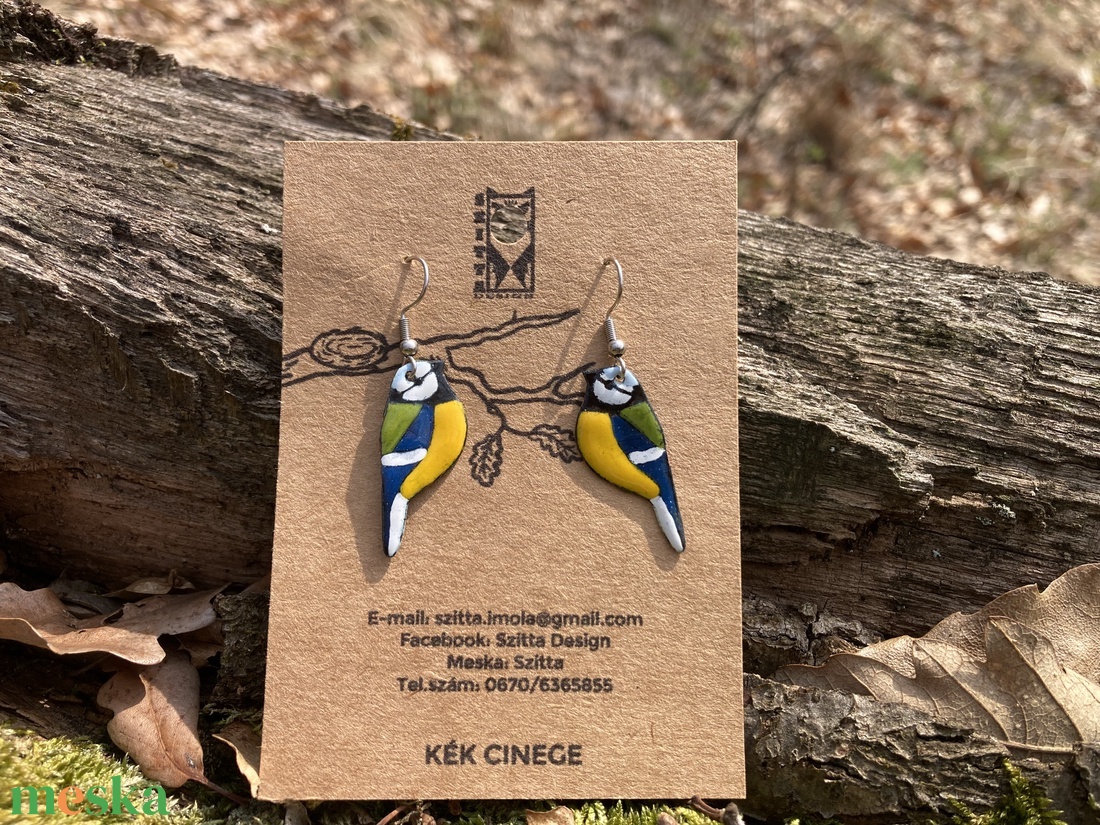 Kék cinege tűzzománc fülbevaló - ékszer - fülbevaló - pötty fülbevaló - Meska.hu