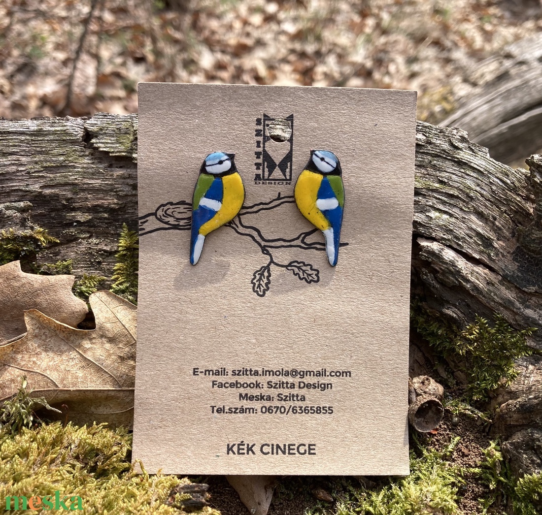 Kék cinege tűzzománc fülbevaló - ékszer - fülbevaló - pötty fülbevaló - Meska.hu