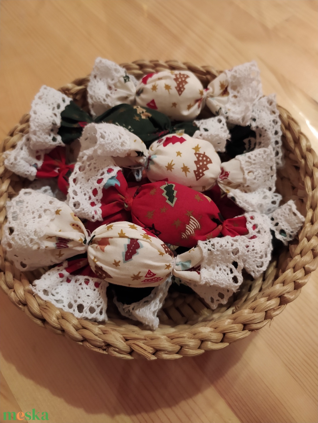 3 db-os textil szaloncukor szett, vegyes szín - karácsony - karácsonyi lakásdekoráció - karácsonyfadíszek - Meska.hu