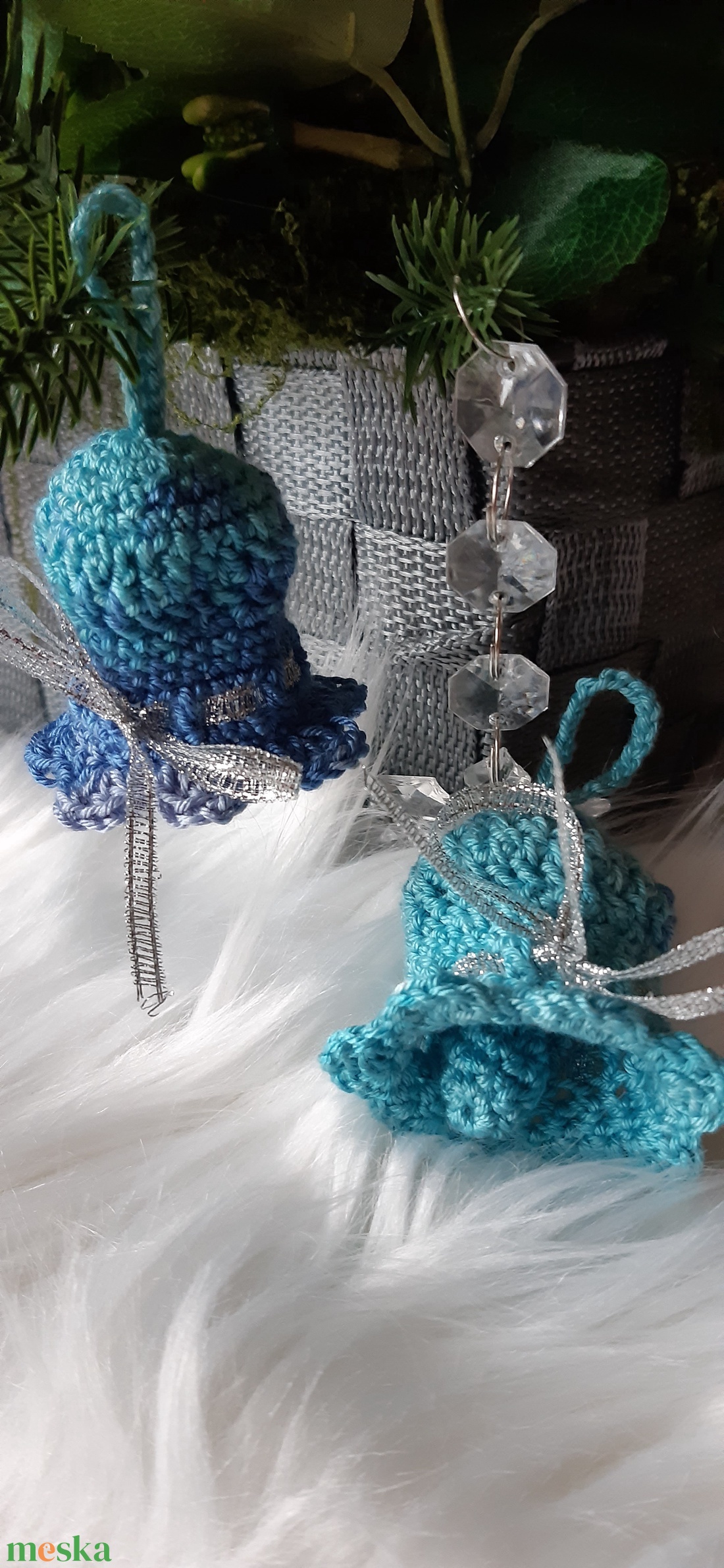 3 db Horgolt karácsonyfadísz, harang - karácsony - karácsonyi lakásdekoráció - karácsonyfadíszek - Meska.hu