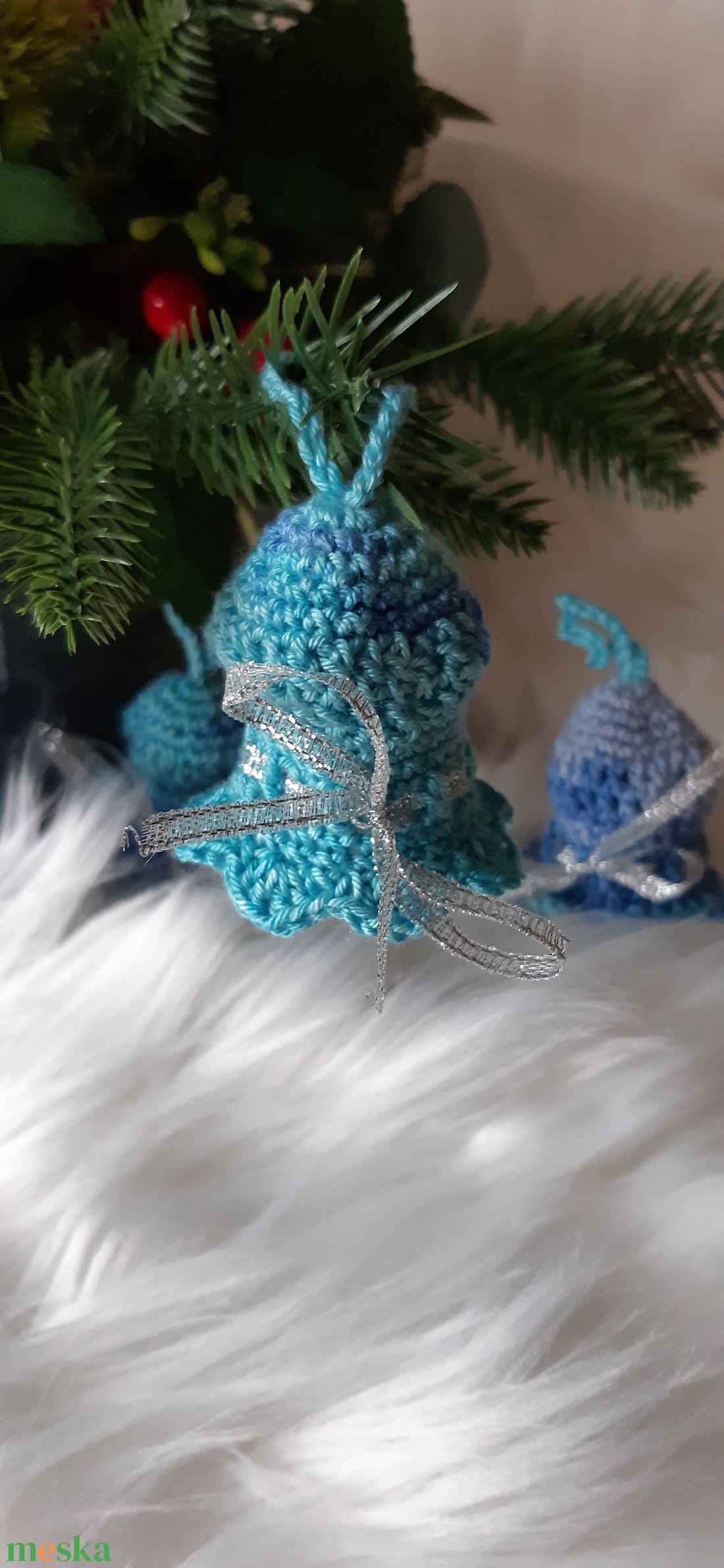 3 db Horgolt karácsonyfadísz, harang - karácsony - karácsonyi lakásdekoráció - karácsonyfadíszek - Meska.hu