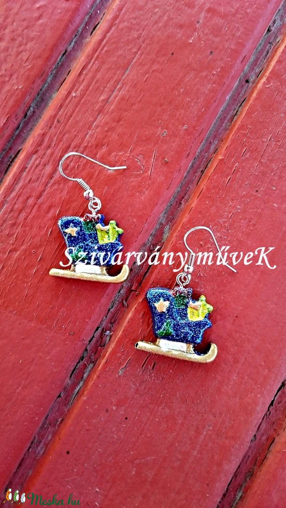 Mikulás szán, fülbevalón -  - Meska.hu Mikulás szán, fülbevalón -  - Meska.hu