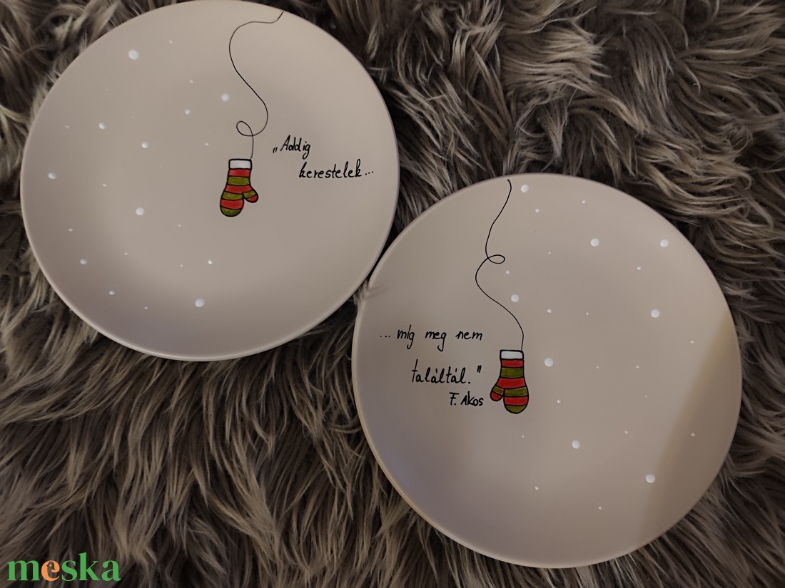 Páros karácsonyi tányér - otthon & életmód - konyhafelszerelés, tálalás - tálalás - tányér & étkészlet - Meska.hu