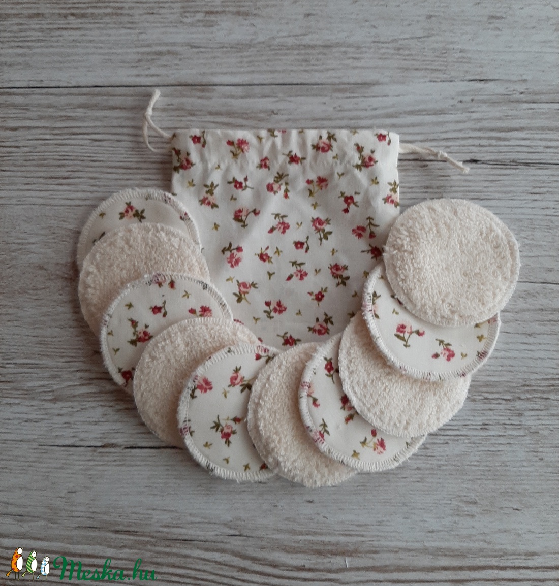 NoWaste sminklemosó korong,10 db-os, ajándék zsákkal, ekrü alapon virágmintás pamutvászonból, ekrü frottirból - - Meska.hu NoWaste sminklemosó korong,10 db-os, ajándék zsákkal, ekrü alapon virágmintás pamutvászonból, ekrü frottirból - - Meska.hu