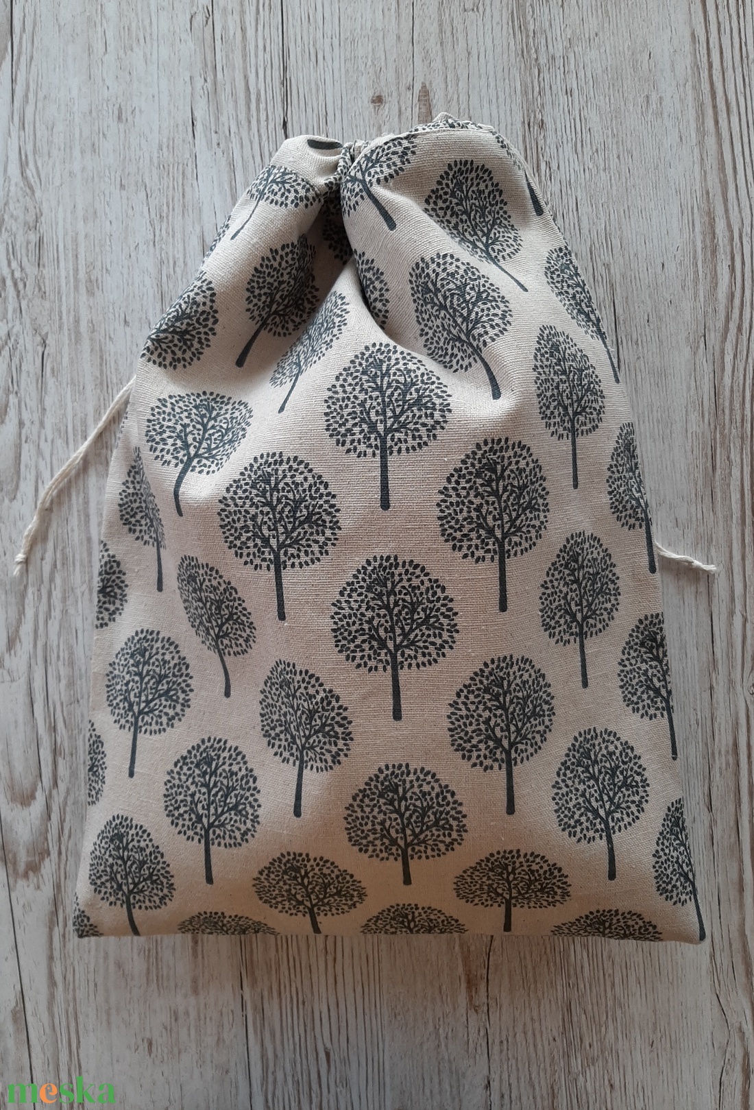 NoWaste kenyeres zsák,bézs alapon sötétkék fák, vászonból,  PUL béléssel - táska & tok - bevásárlás & shopper táska - kenyeres zsák - Meska.hu