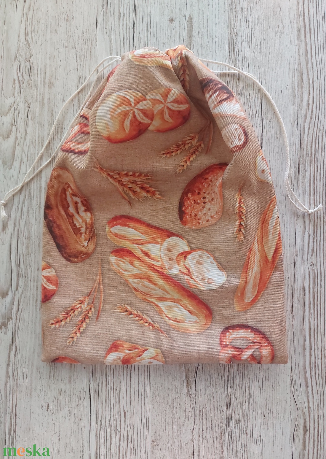 NoWaste kenyeres zsák,drapp alapon pékárú  mintás lonetta vászonból,  PUL béléssel - táska & tok - bevásárlás & shopper táska - kenyeres zsák - Meska.hu