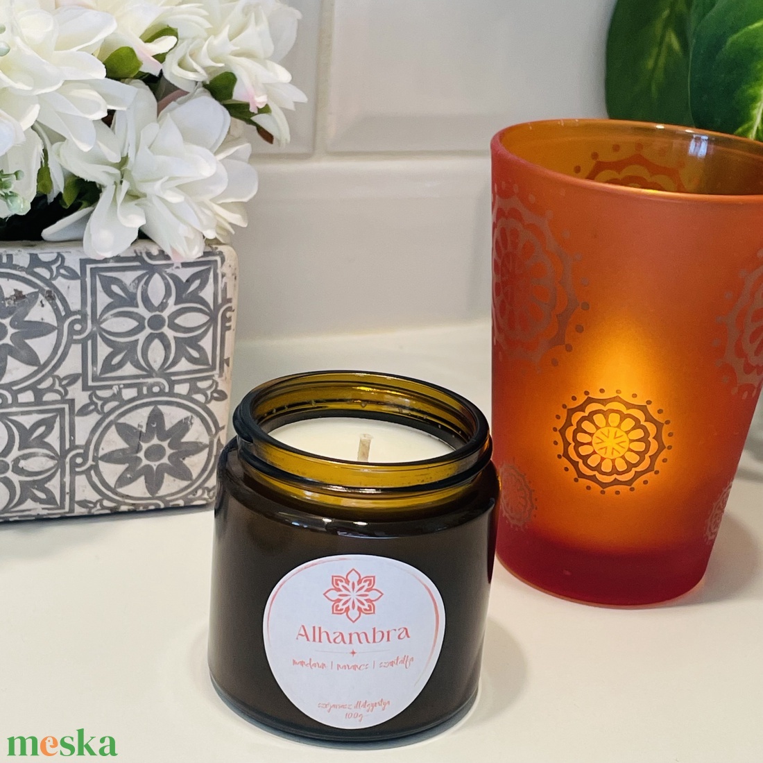 Alhambra - mandarin, szantálfa illatú szójagyertya - otthon & életmód - gyertya, illat, aroma - gyertya - Meska.hu
