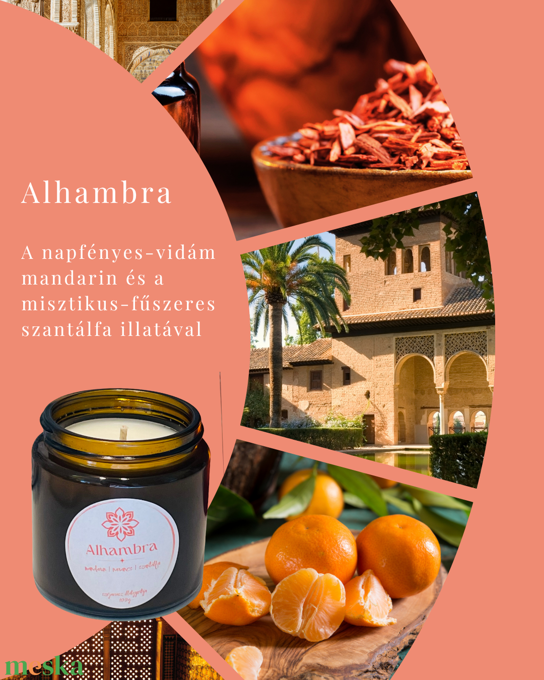Alhambra - mandarin, szantálfa illatú szójagyertya - otthon & életmód - gyertya, illat, aroma - gyertya - Meska.hu